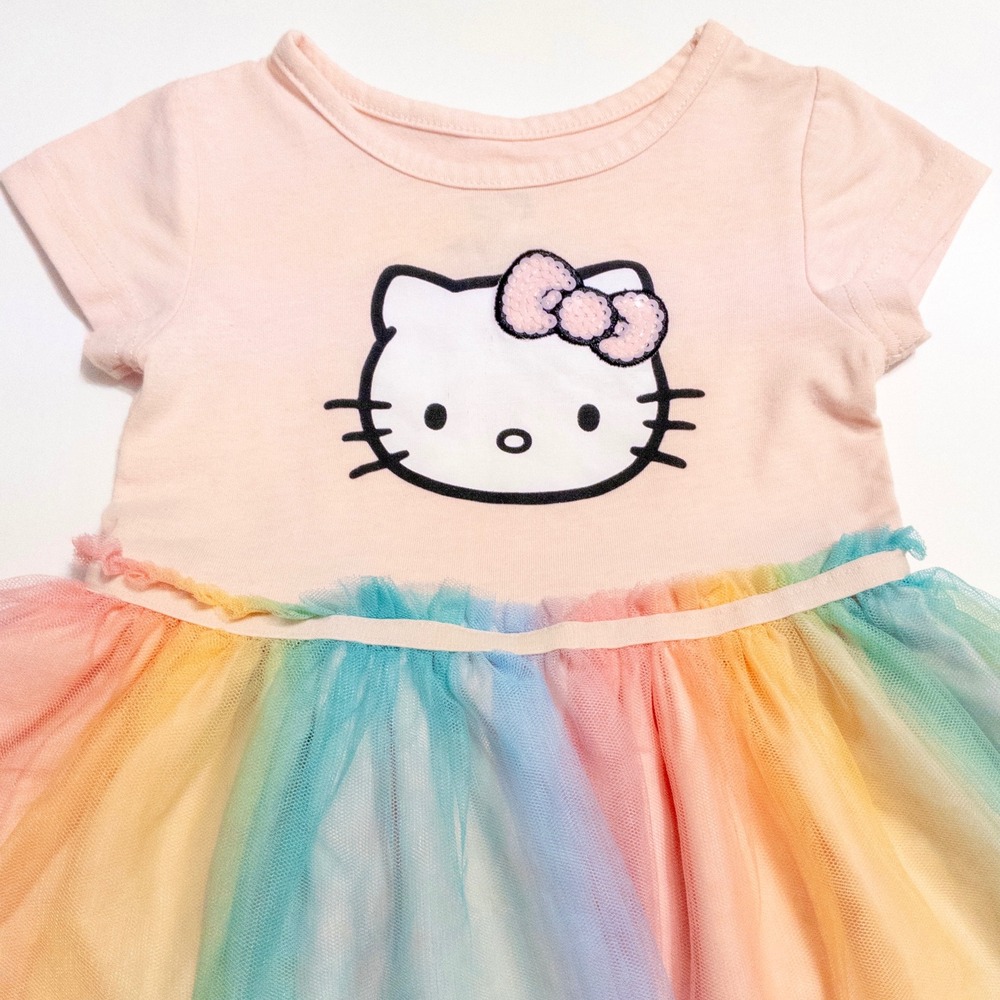 Hello Kitty Sanrio Pink Rainbow Tutu Dress Toddler Girls 2T Sequin Bow Mesh